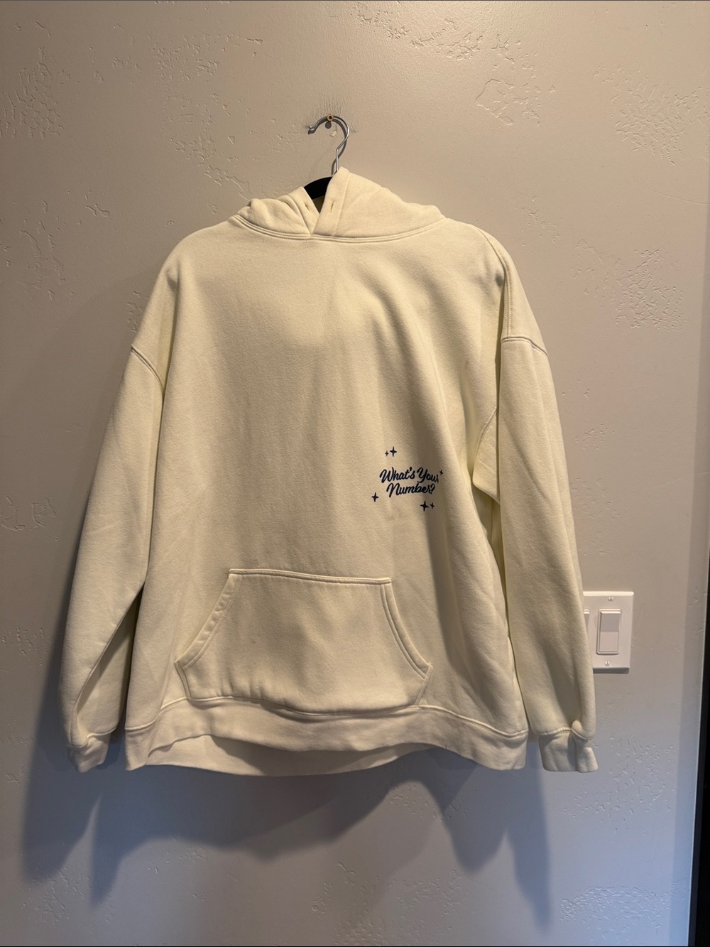 Women's Cream Hoodie Sweatshirt with 'What's Your Number?' Print